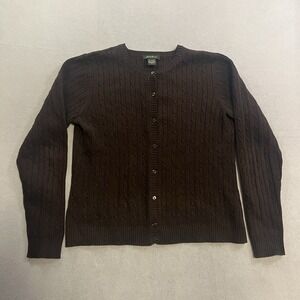 VTG Eddie Bauer Cardigan Sweater Women's Size Large Brown Cable Knit Button Up